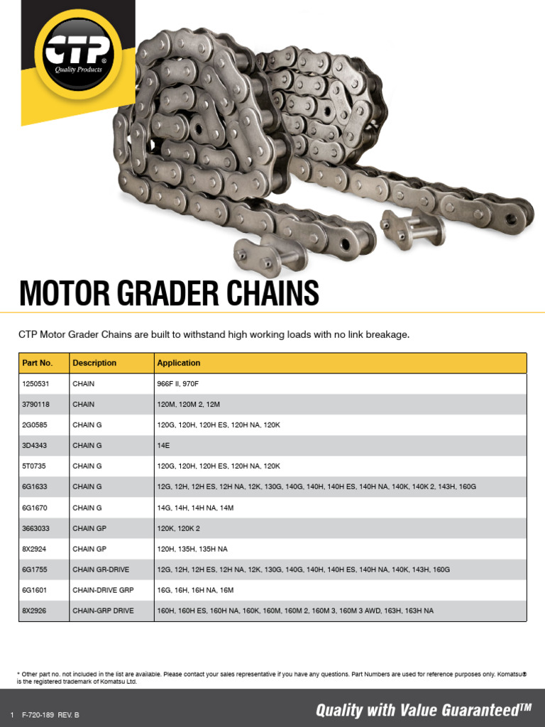 Motor Grader Chain Specifications | PDF