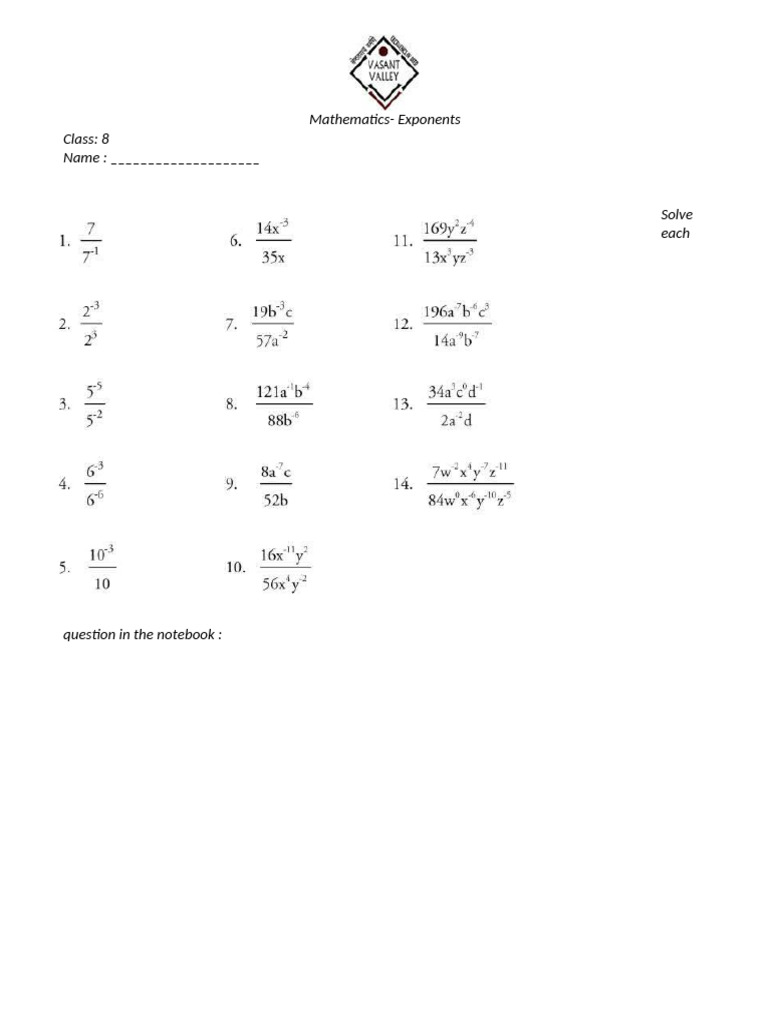 8th Grade Exponents Practice Questions | PDF