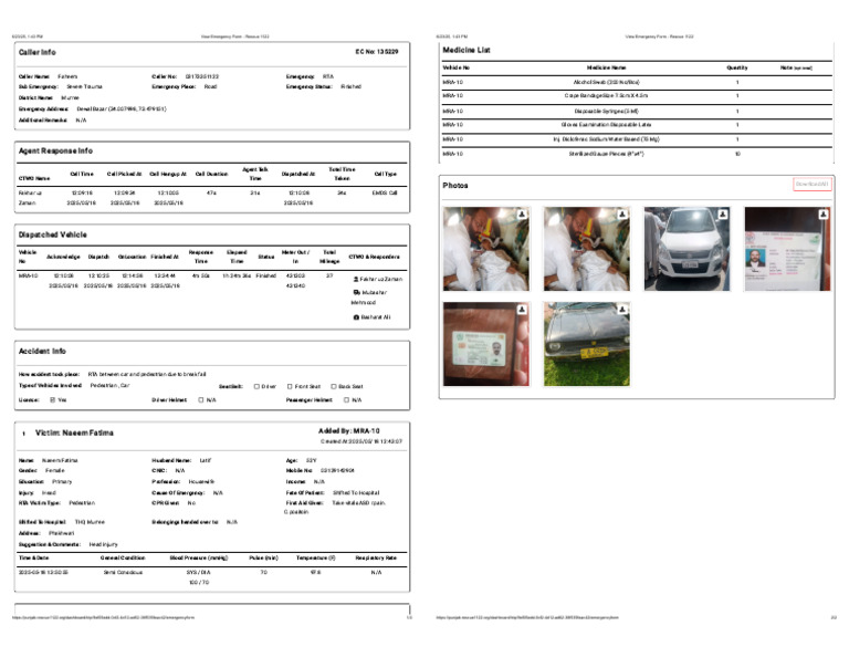 RTA Emergency Response Report - Murree | PDF | Medical Specialties ...