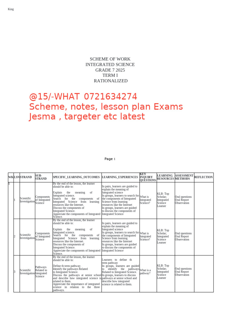 Grade 7 Integrated Science Scheme 2025 | PDF | International System Of ...