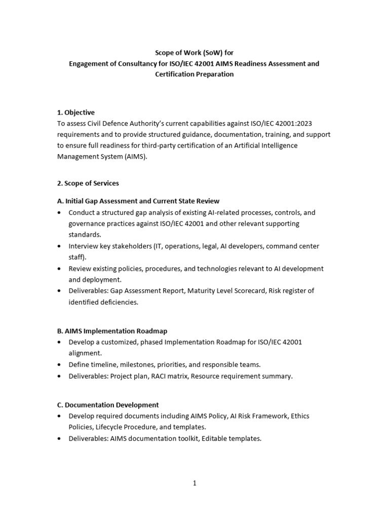ISO/IEC 42001 AIMS Readiness Plan | PDF | Internal Audit | Audit