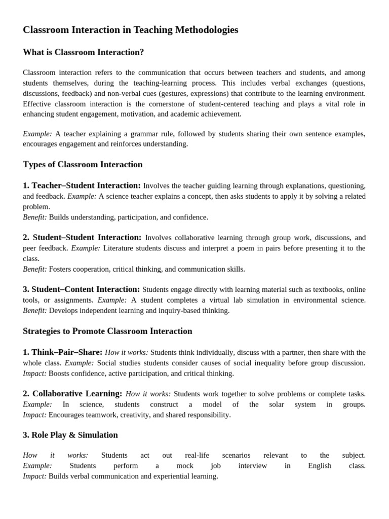 Classroom Interaction in Teaching Methodologies | PDF | Teachers ...