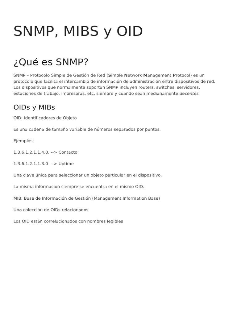 SNMP, MIB y OIDs: Conceptos Clave | PDF