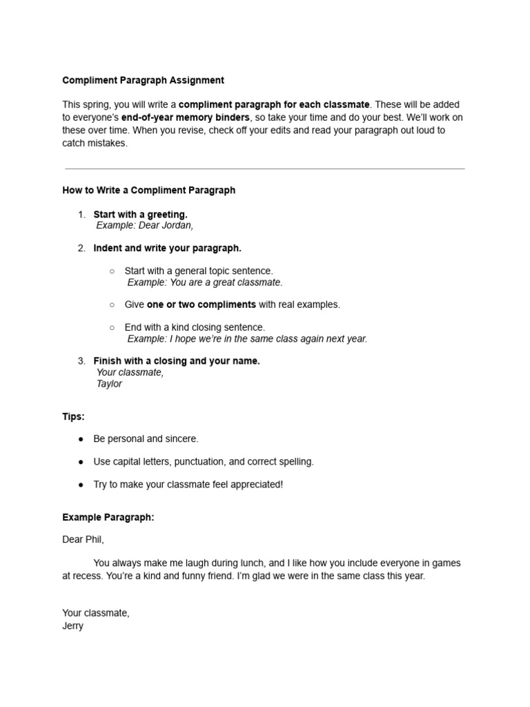 Compliment Paragraph Guidelines | PDF | Paragraph
