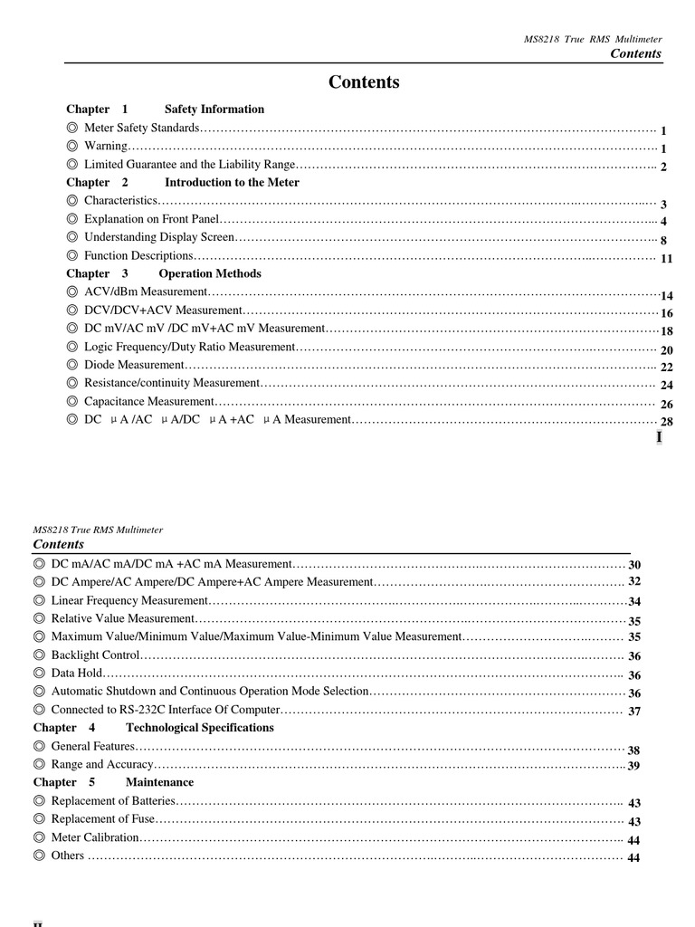 MS8218 English Manual | Capacitor | Alternating Current