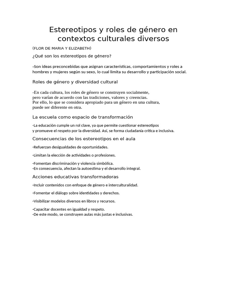 Estereotipos y roles de género culturales | PDF