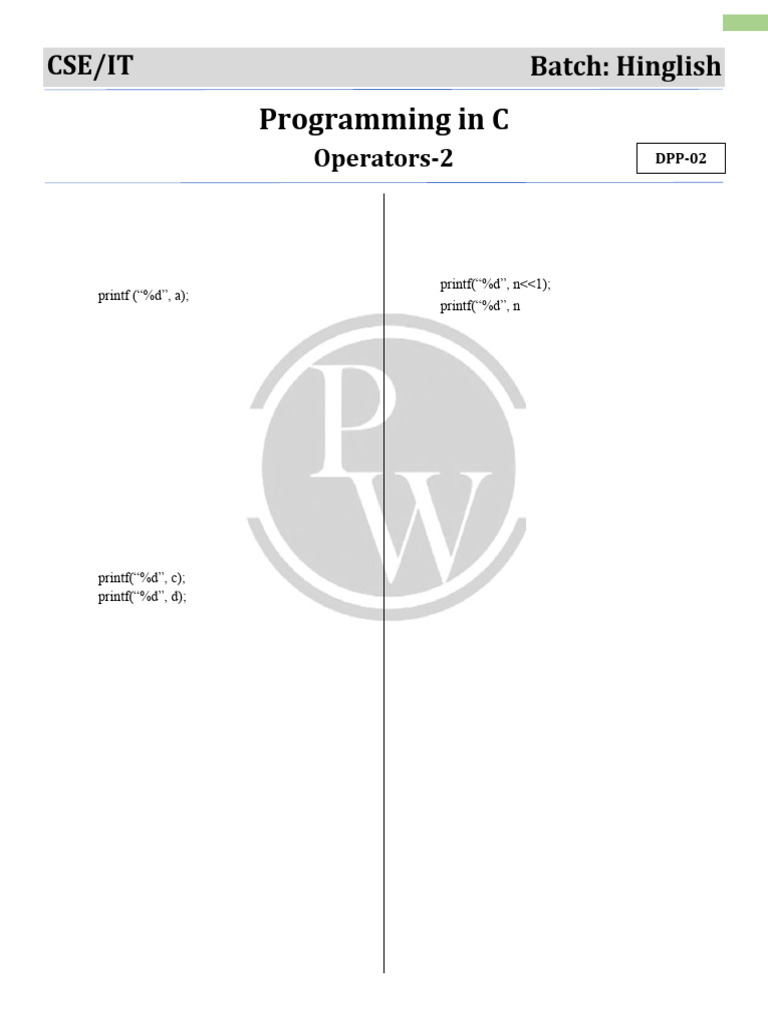 C Programming Operators MCQs and Solutions | PDF | Computer Programming ...