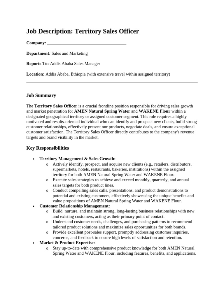 Territory Sales Officer Job Overview | PDF | Sales | Performance Indicator