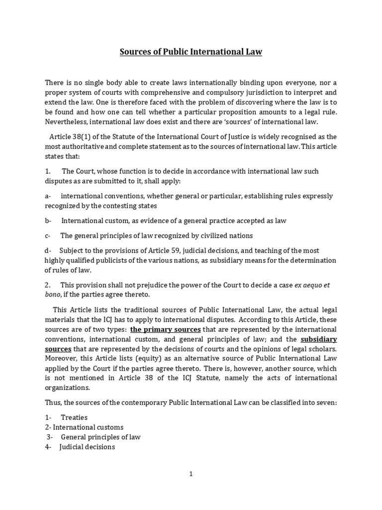 Lecture 2 - Sources of International Law | PDF | International Law | Treaty