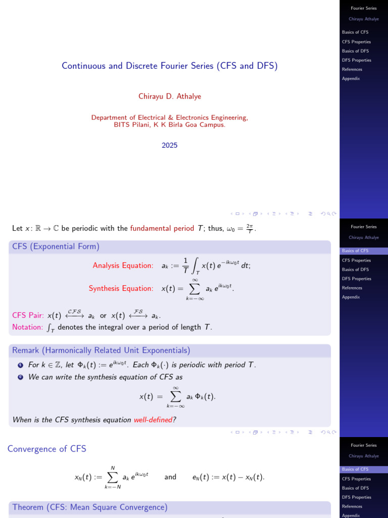 Continuous and Discrete Fourier Series (CFS and DFS) : Chirayu D ...