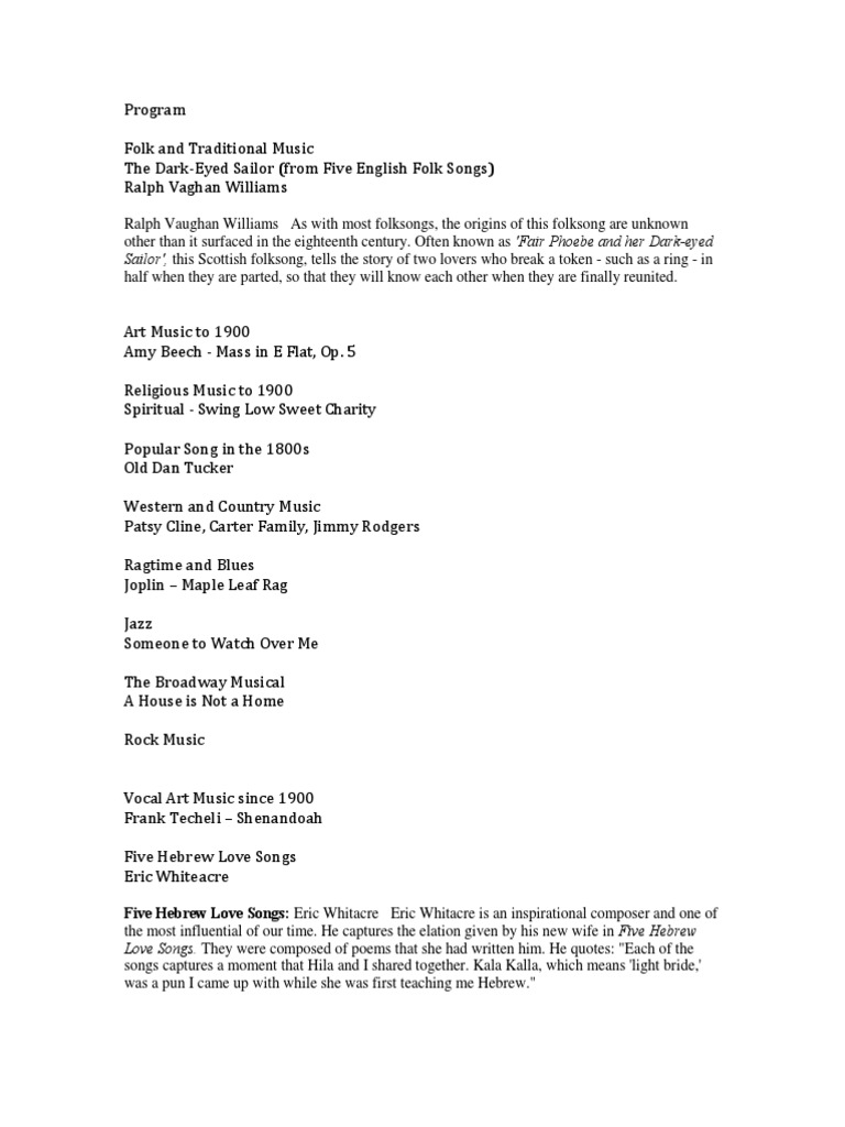 Notes Folk Music Songs