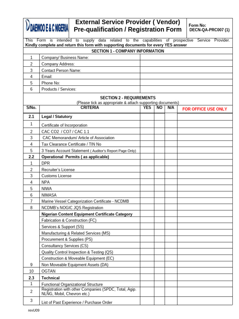 Osram Vendor Pre-qualification Form | PDF | Business