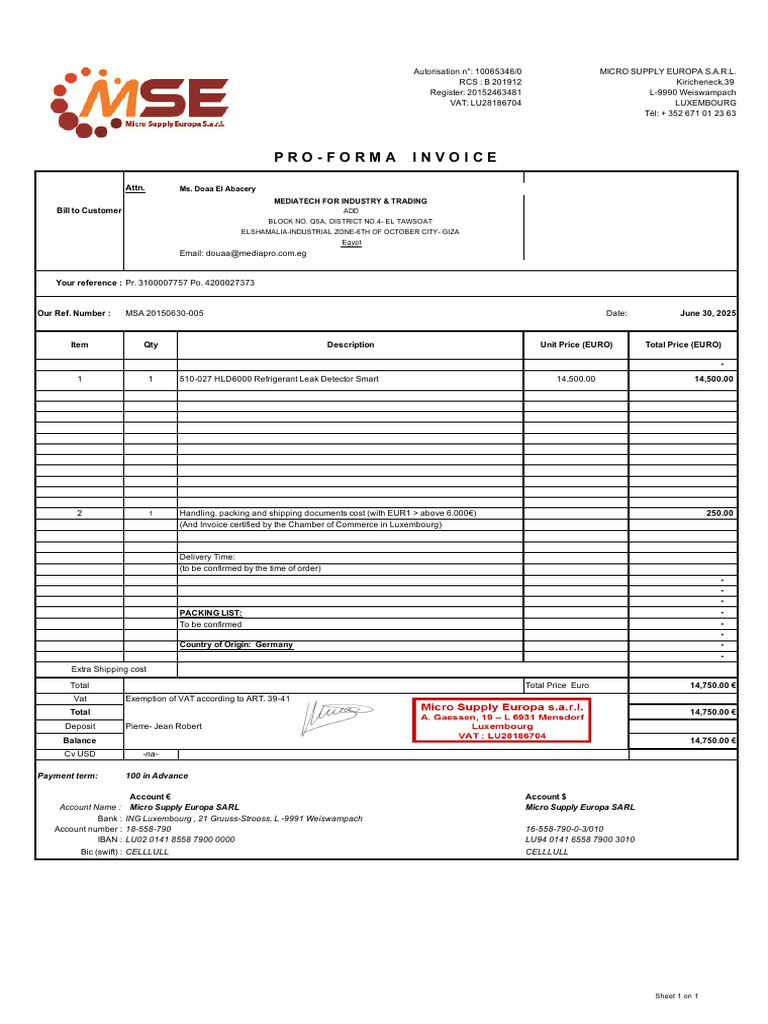 Pro-Forma Invoice - Msa - 20250630-05 Mediatech For Industry & Trading ...