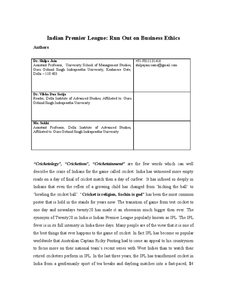 IPL: A Case Study in Business Ethics | PDF | Tax Treaty | Cricket