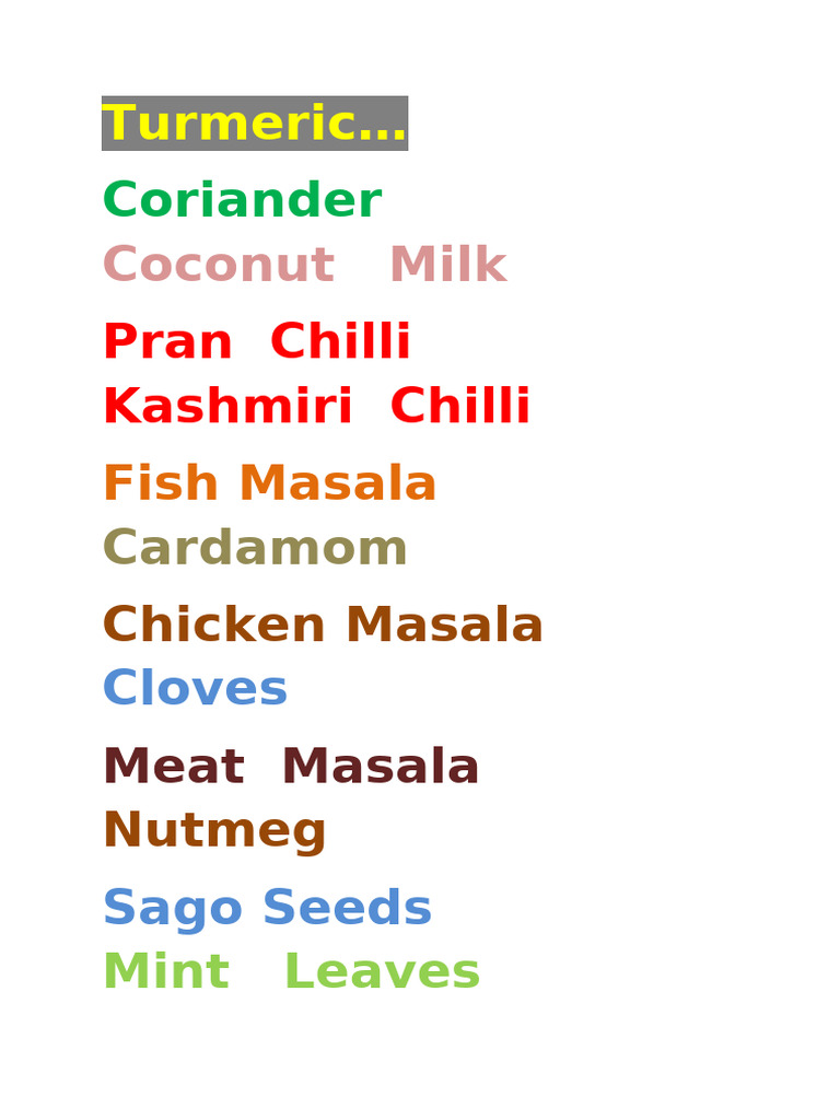 Essential Spices and Masalas List | PDF