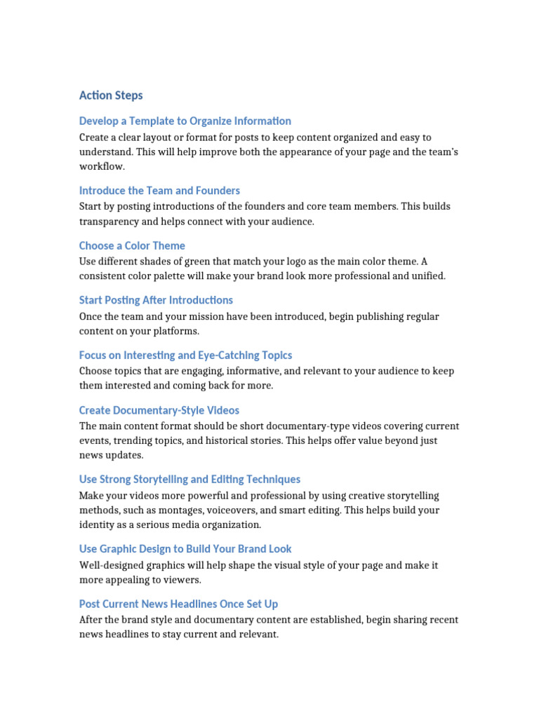 Media Organization Action Steps 2 | PDF