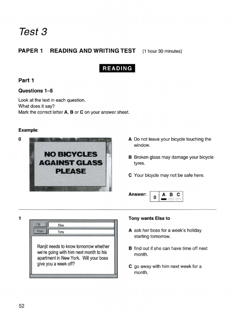 Cambridge Preliminary English Test 3 READING | PDF