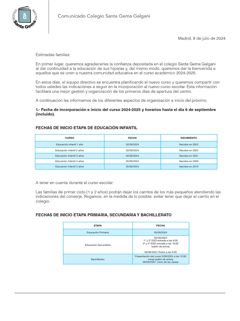 213 - Inicio de Curso 2024 - 2025 | PDF