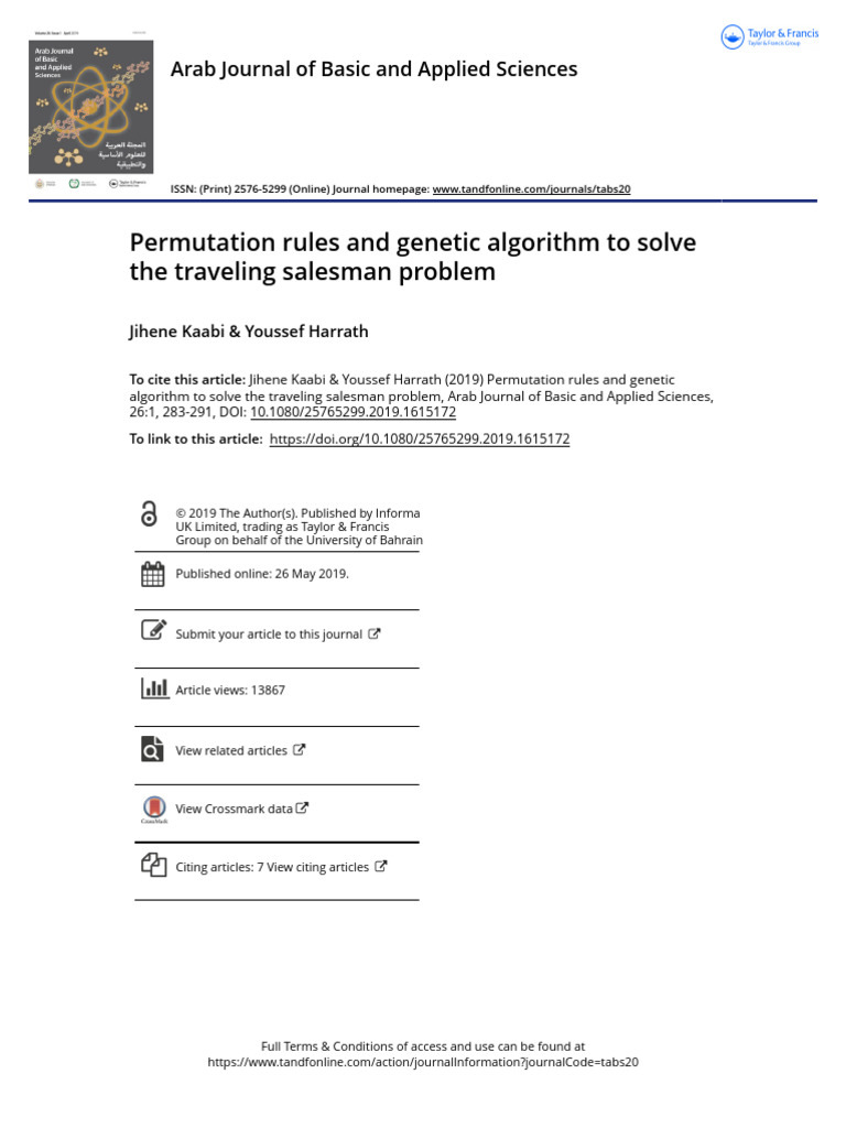 Genetic Algorithm for Traveling Salesman Problem | PDF | Mathematical ...