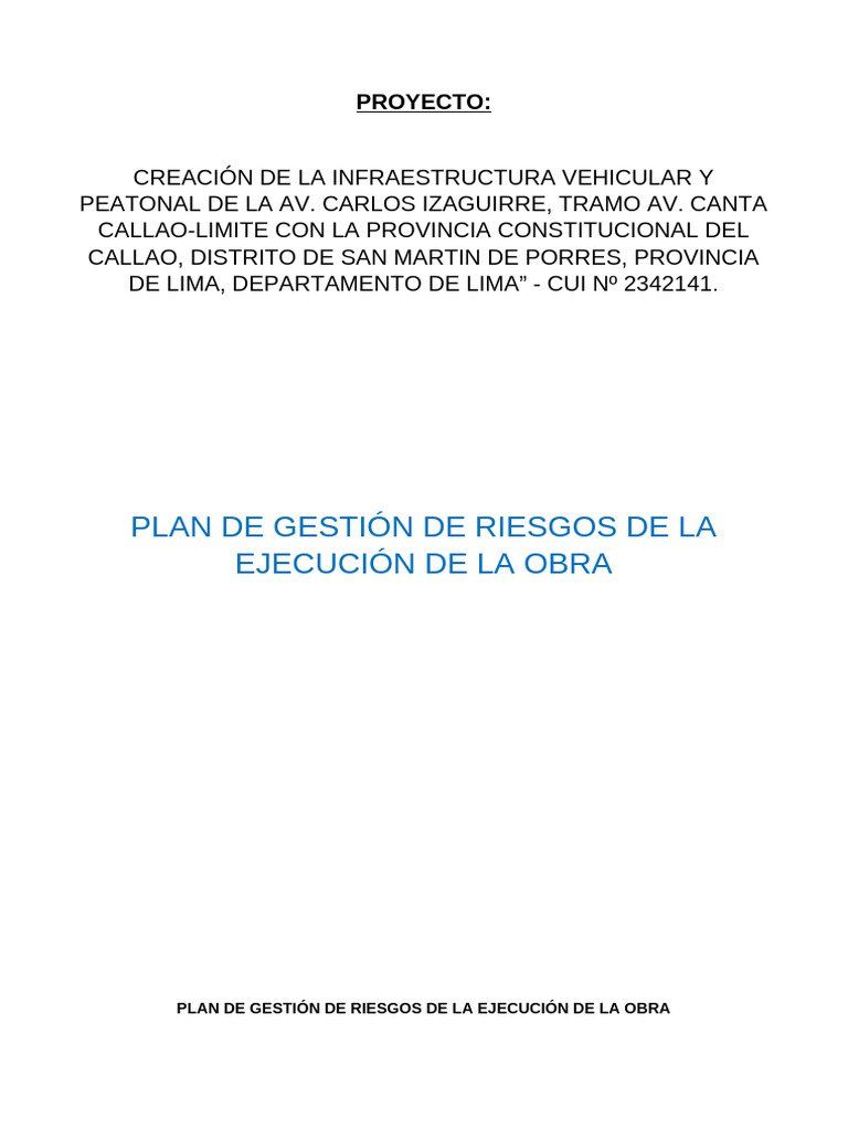 Gestión de Riesgos en Proyecto Vial Lima | PDF | Riesgo | Lima