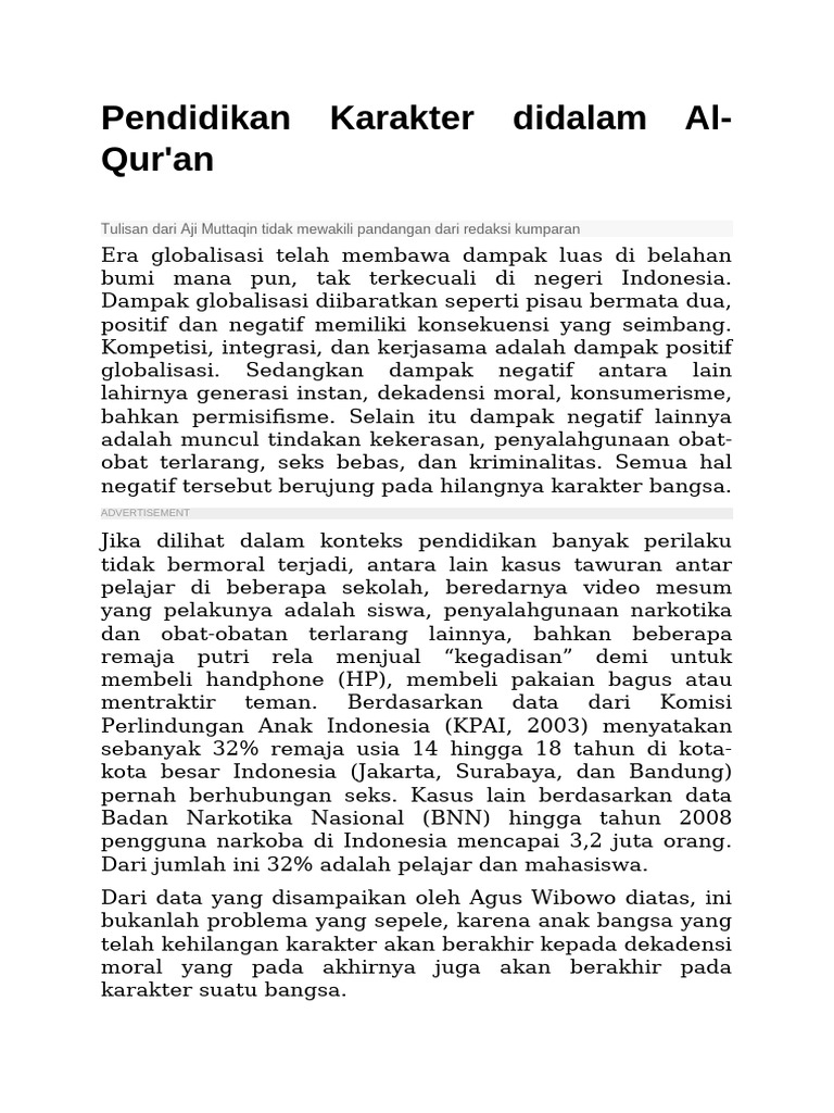 Pendidikan Karakter dalam Al-Qur'an | PDF