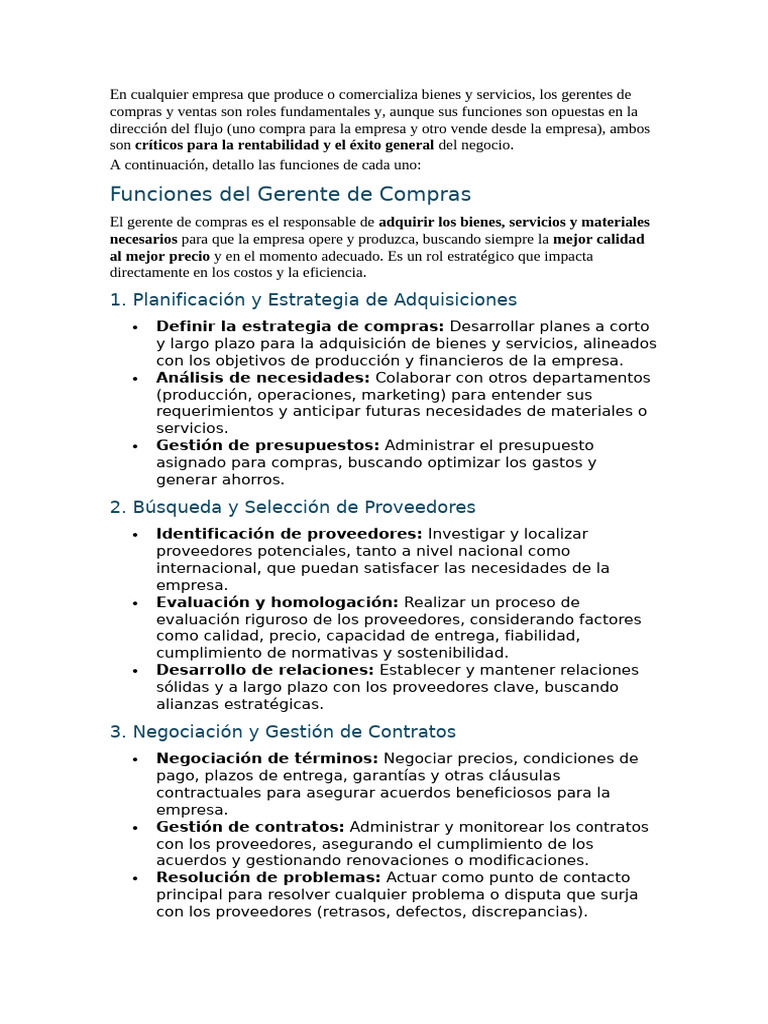 Funciones Clave de Compras y Ventas | PDF | Business | Calidad (comercial)