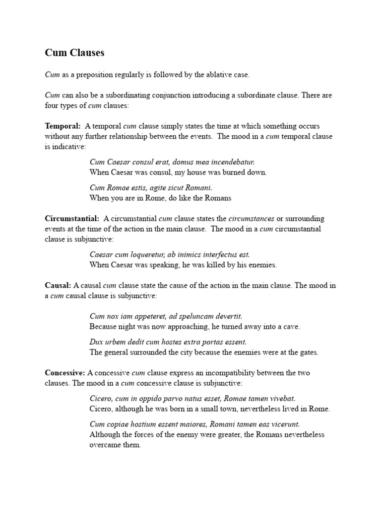 Types of Cum Clauses in Latin | PDF