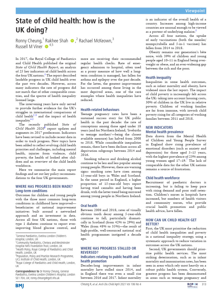 UK Child Health Progress Report 2020 | PDF | Poverty | Poverty ...