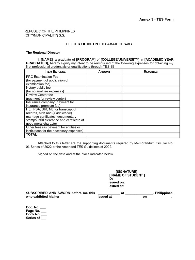 TES-3B Letter of Intent Template | PDF
