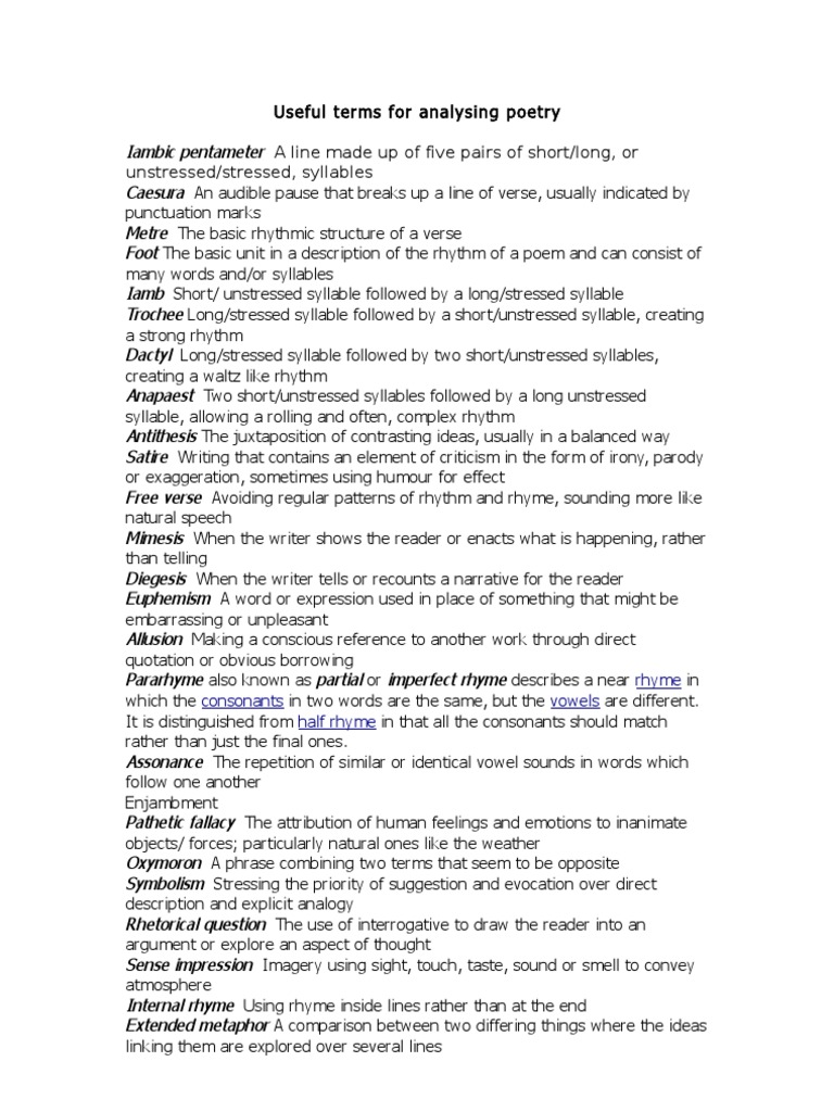 Poetry Analysis Terminology Guide | PDF