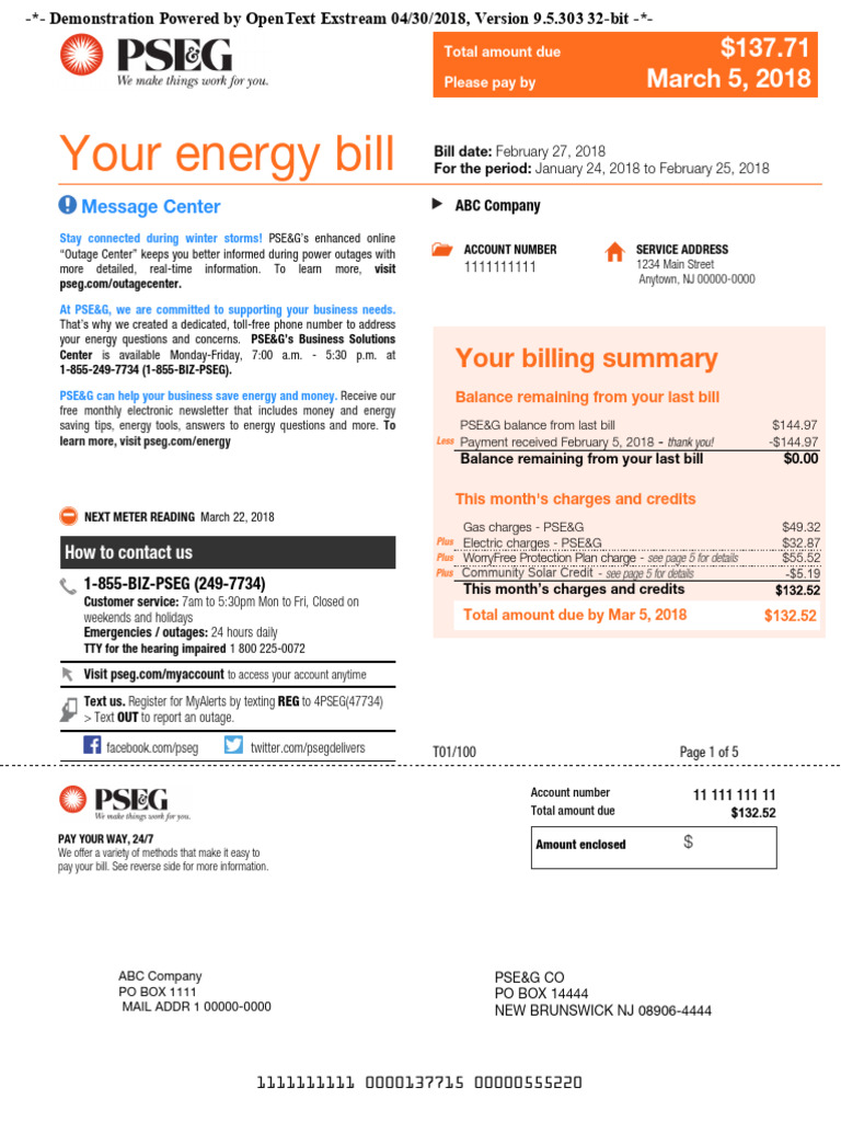 PSE&G Community Solar Sample Bill Commercial | PDF | Cheque