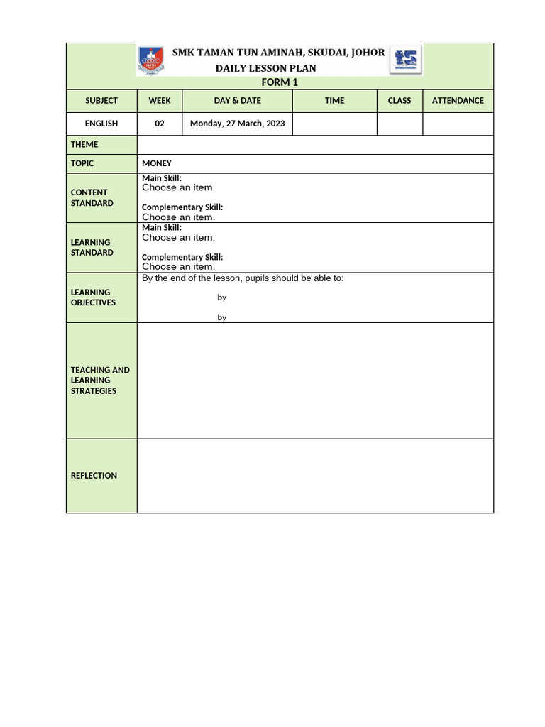 F1 Lesson Plan Template | PDF