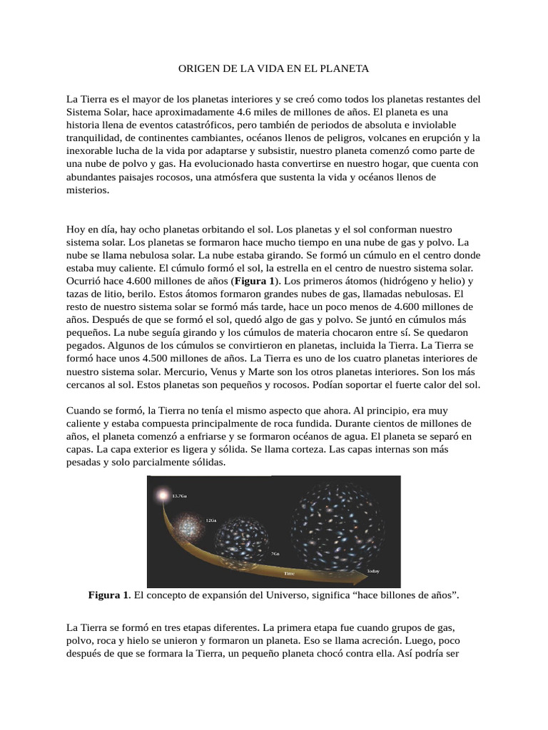 Ensayo - Origen de La Vida en El Planeta | PDF | Tierra | Dom