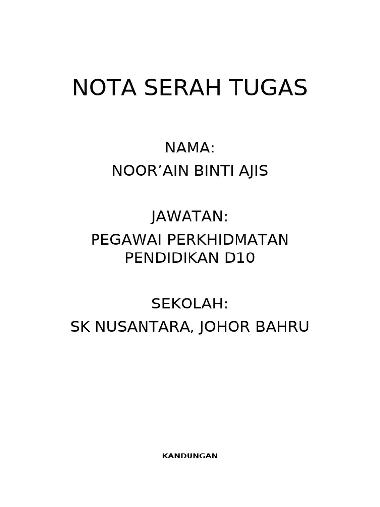 Contoh Nota Serah Tugas Pendidikan | PDF