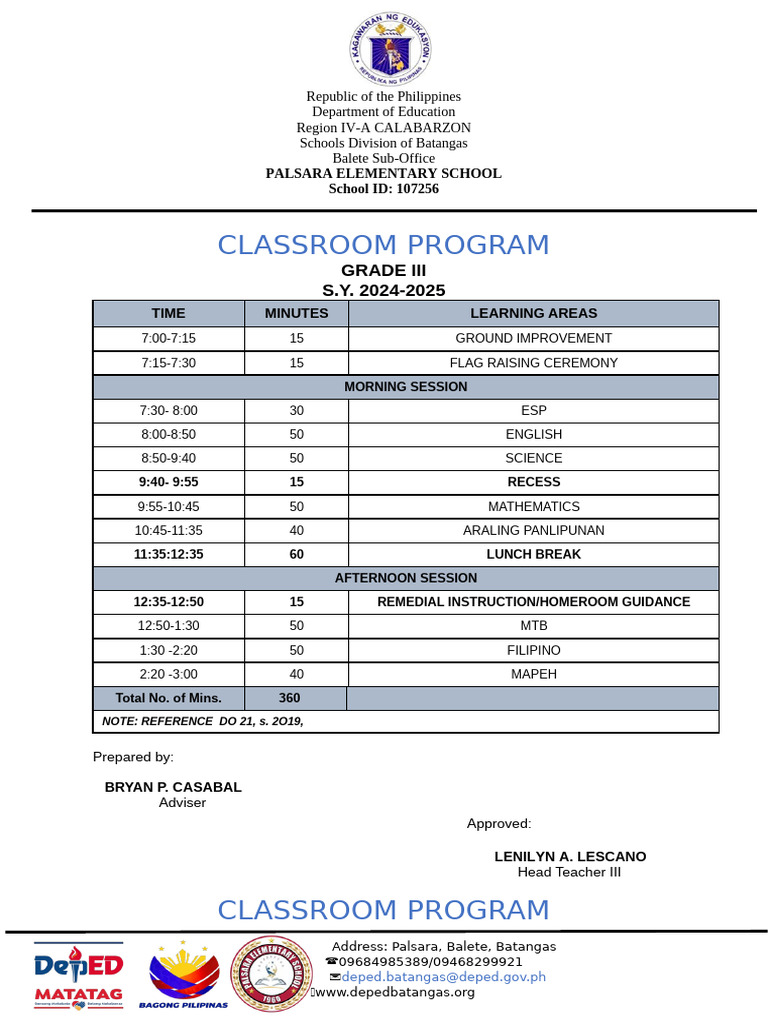 Grade III Classroom Program 2024-2025 | PDF | Learning | Youth