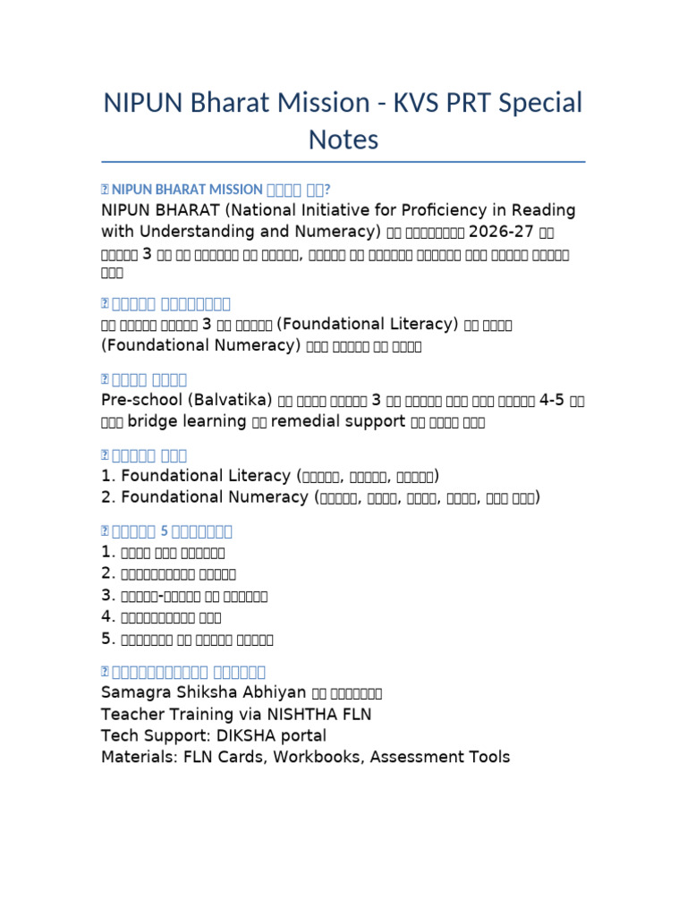 Nipun Bharat Kvs PRT Notes | PDF