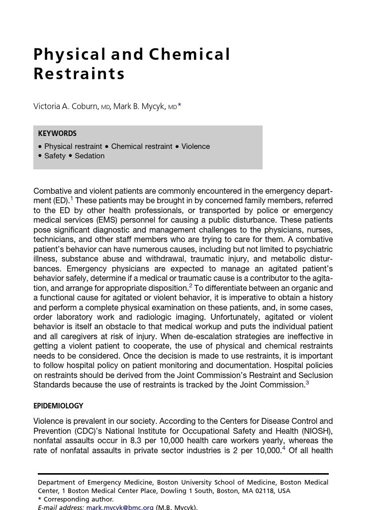 Managing Combative and Violent Patients in the Emergency Department A Guide to Physical and