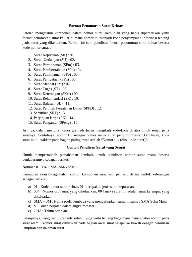 Format Penomoran Surat Resmi Dinas | PDF