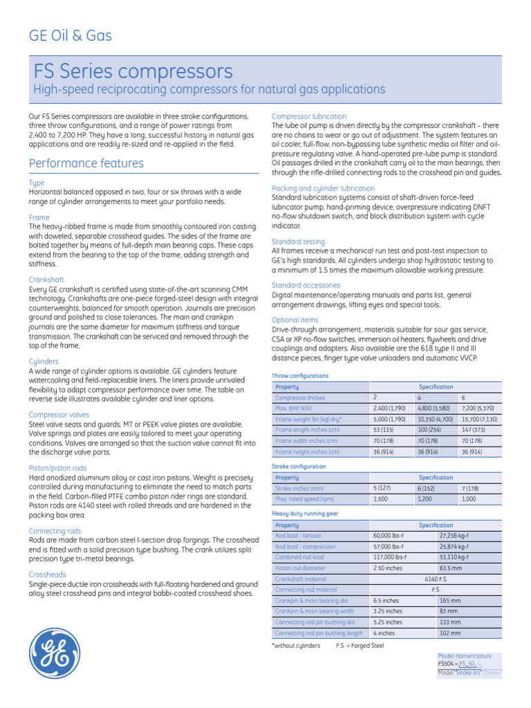 FS Series Compressors Overview | PDF | Piston | Pump