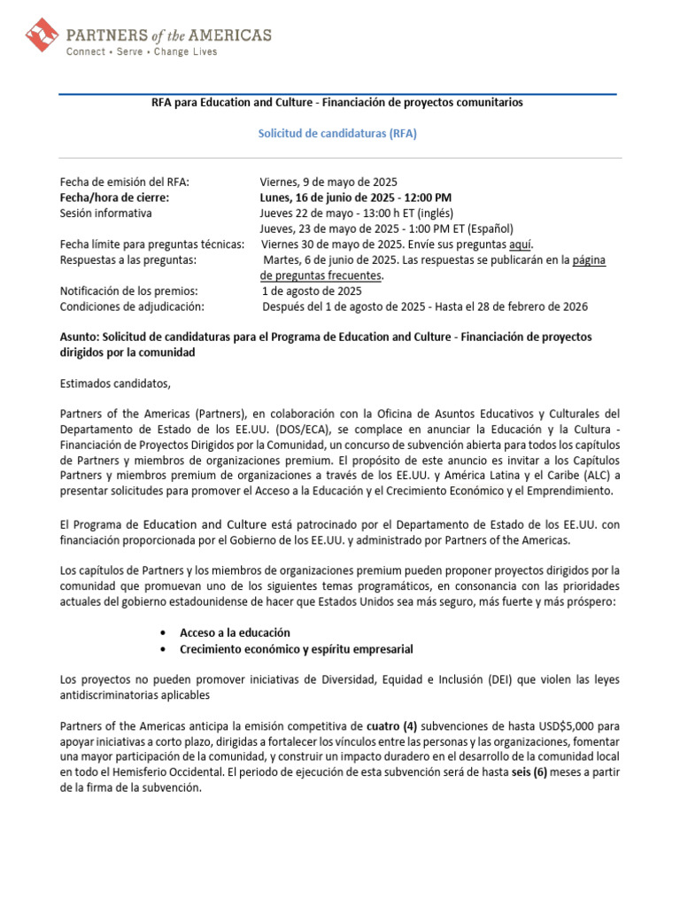 RFA 2025: Proyectos de Educación y Cultura | PDF | Presupuesto ...