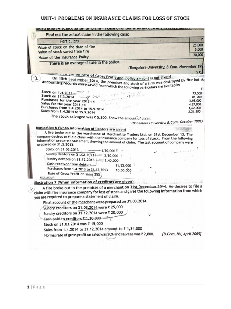 Insurance Claims for Stock Loss | PDF