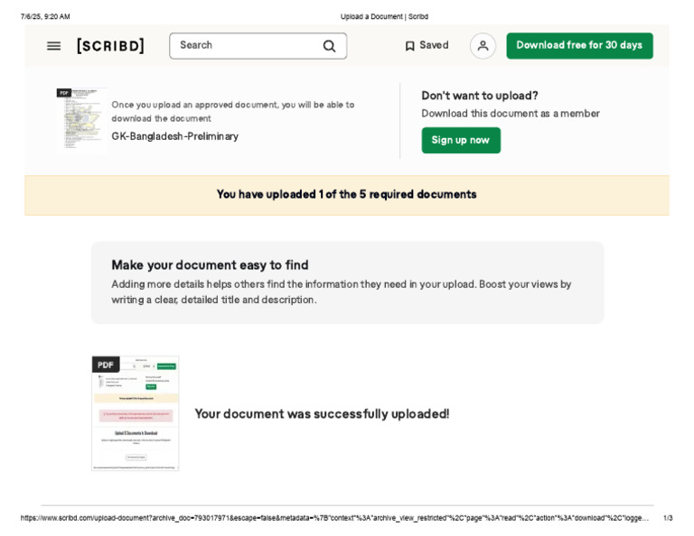 Document Upload Instructions on Scribd | PDF