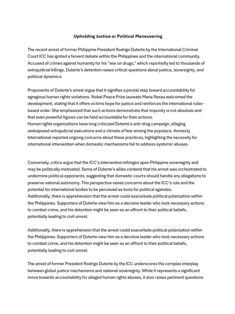 Duterte's ICC Arrest: Justice or Politics? | PDF | Rodrigo Duterte ...