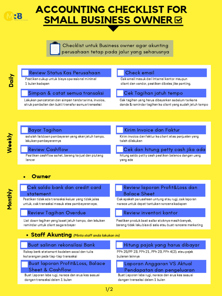 Checklist Akuntansi untuk Pemilik Usaha Kecil | PDF