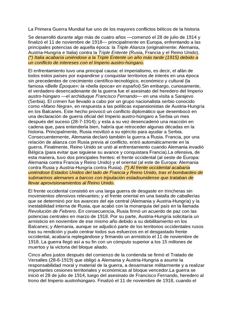 Causas y Consecuencias de la Primera Guerra Mundial | PDF | Austria ...