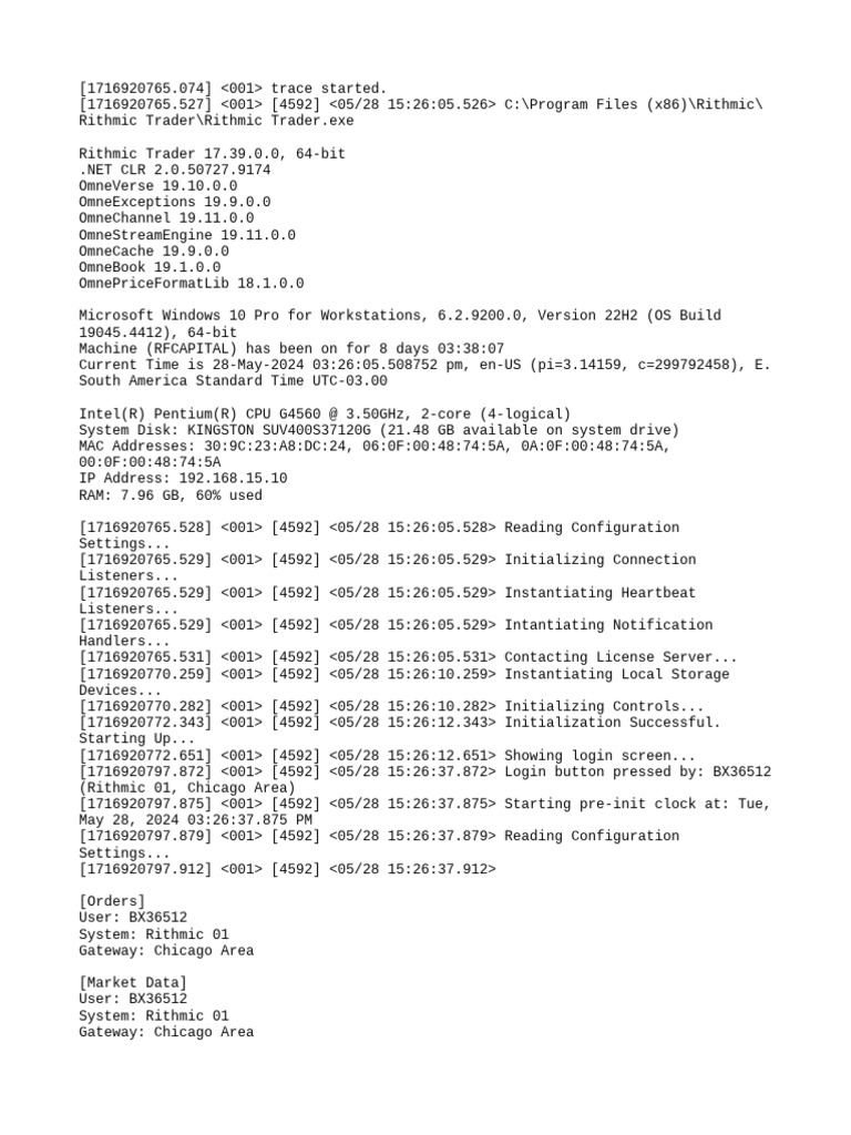Rithmic Trader Initialization Log | PDF | 64 Bit Computing | Computing ...