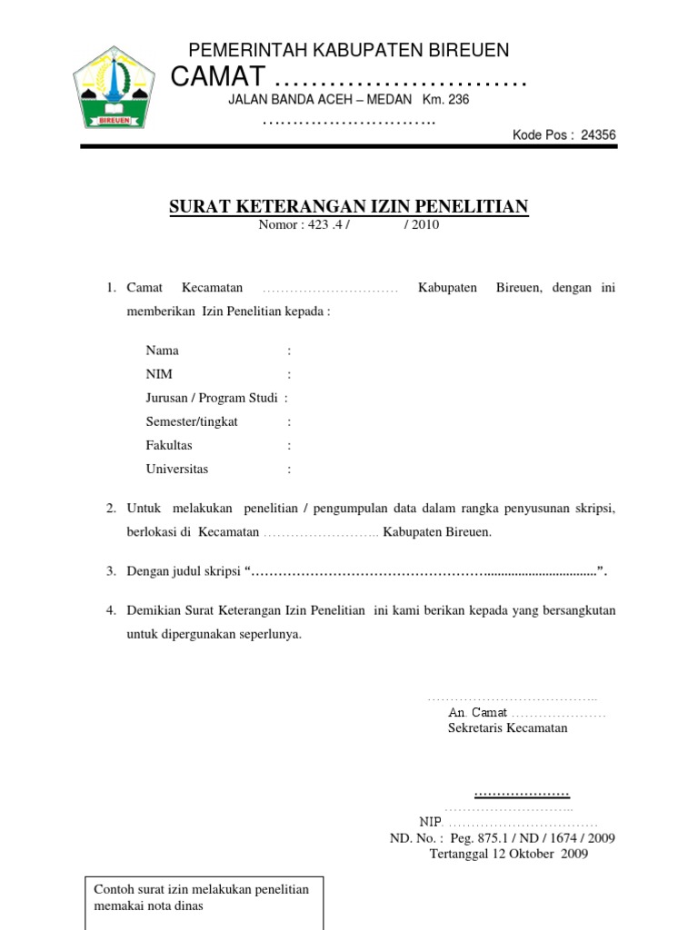 Surat Keterangan Izin Penelitian Pdf