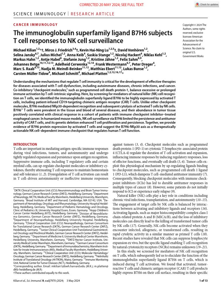 Kilian Et Al. - 2024 - The Immunoglobulin Superfamily Ligand B7H6 ...