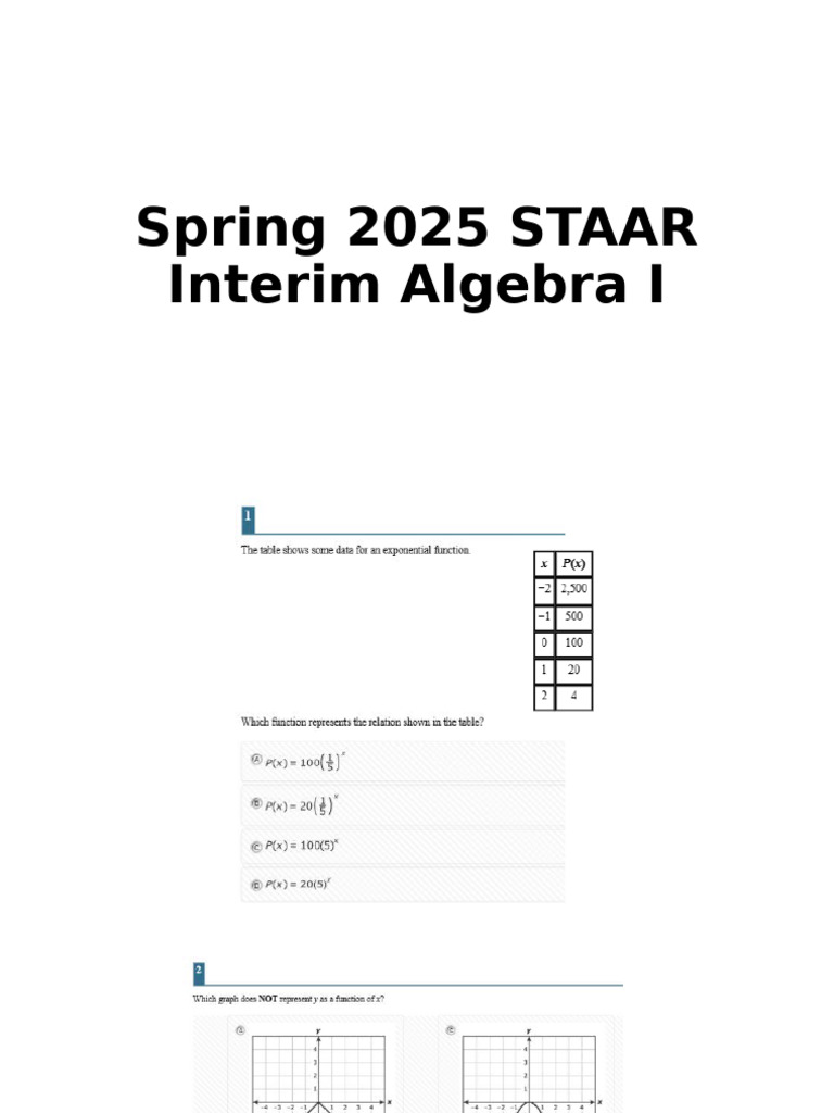 Spring 2025 STAAR Interim Algebra I | PDF
