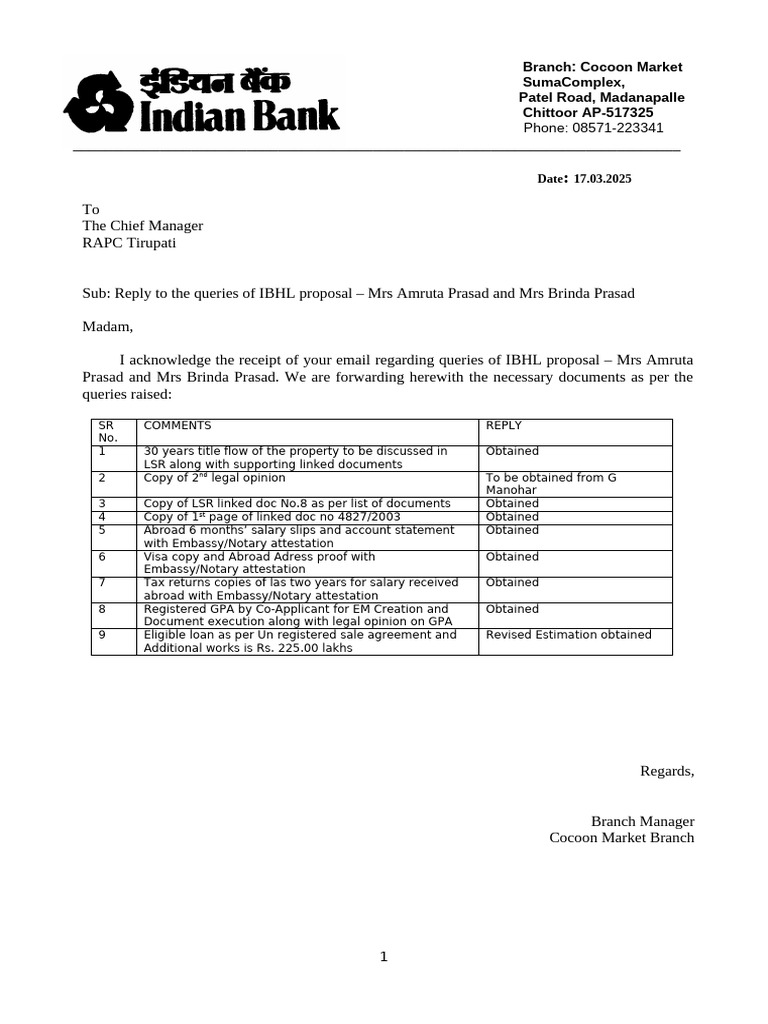 IBHL Proposal Query Response Document | PDF